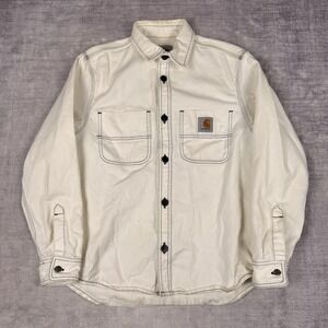 Carhartt Jacket Men's Small White Denim Work in Project Chalk Shirt Jac